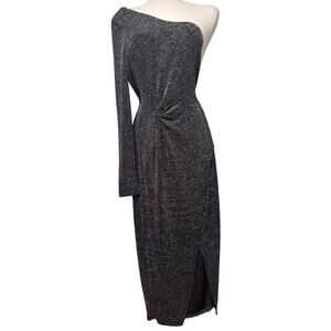 Cocktail Bardot One Sleeve Metallic Midi Dress Size XS/4